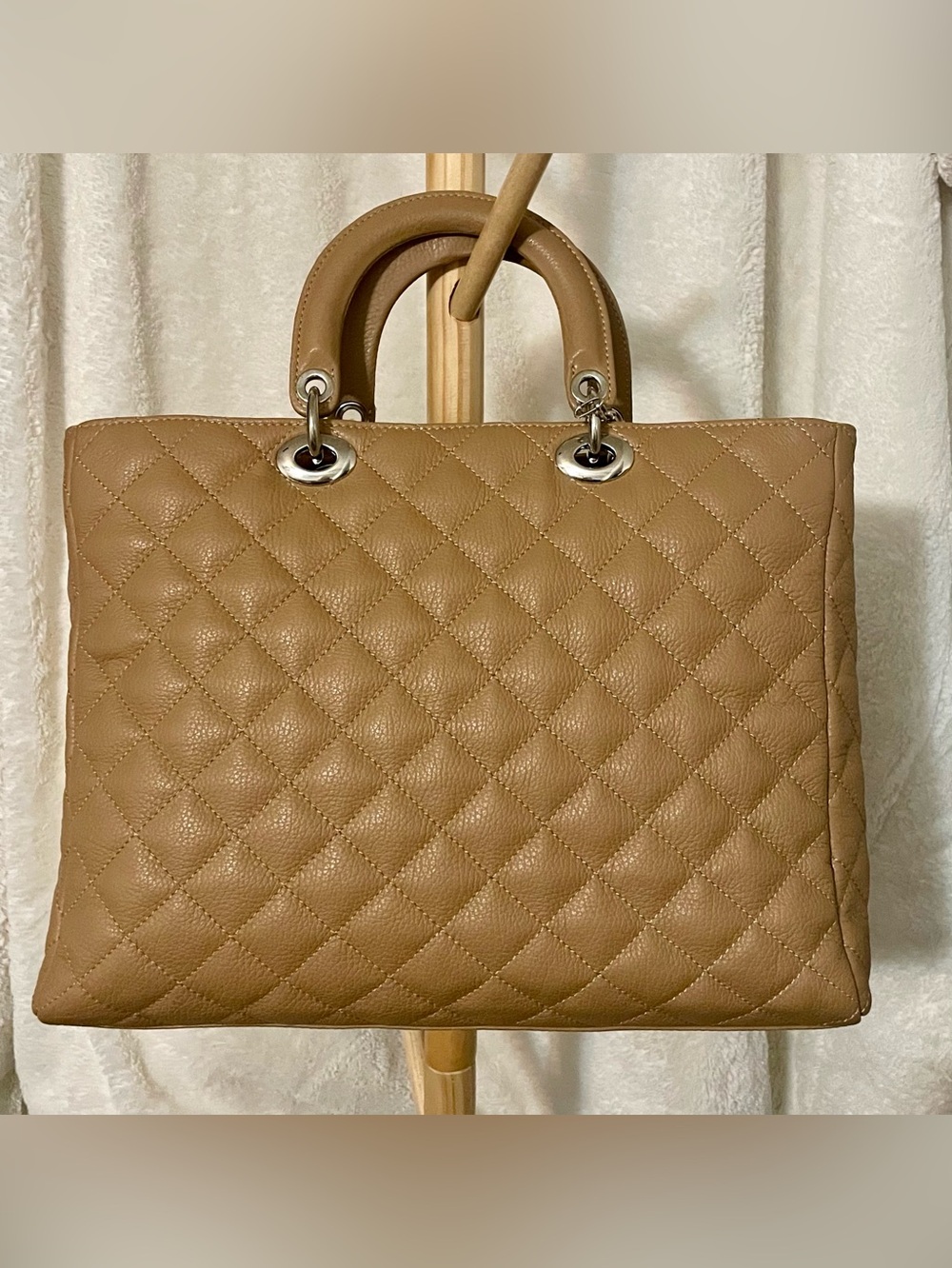 Paravidino Quilted Top-Handle Tote Bag in Camel